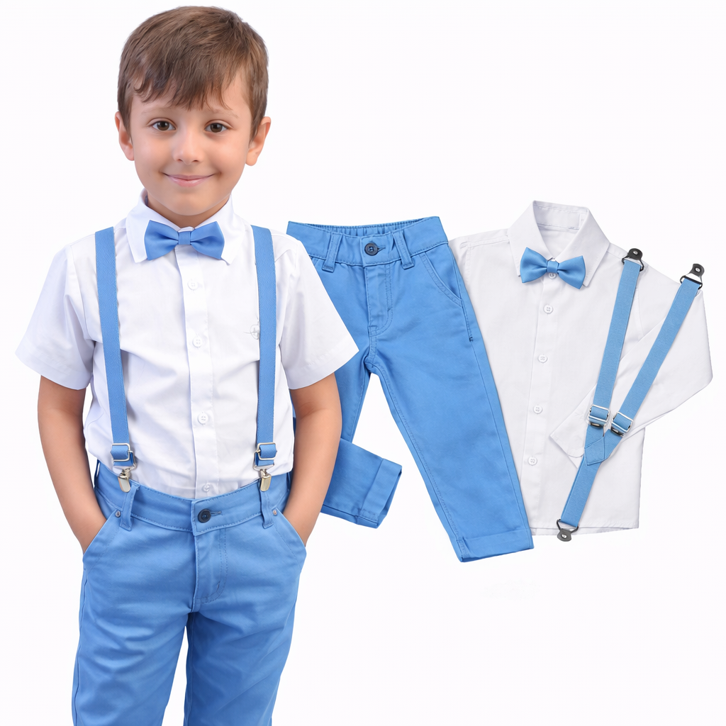 Conjunto Pajem Infantil para Casamento | Suspensório e Gravata - Manga Curta