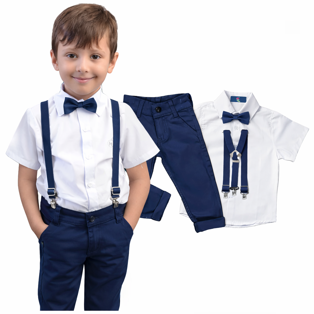 Conjunto Pajem Infantil para Casamento | Suspensório e Gravata - Manga Curta