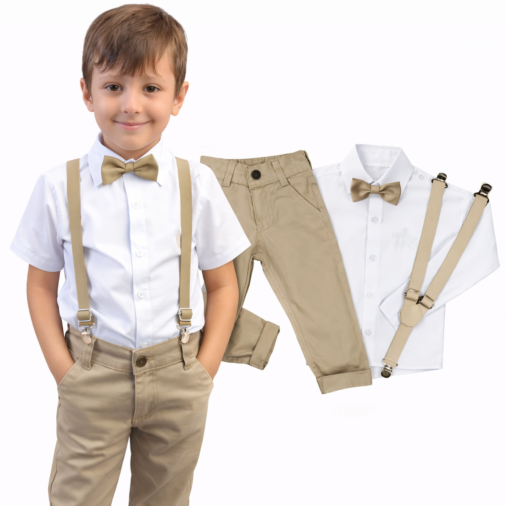 Conjunto Pajem Infantil para Casamento | Suspensório e Gravata - Manga Curta