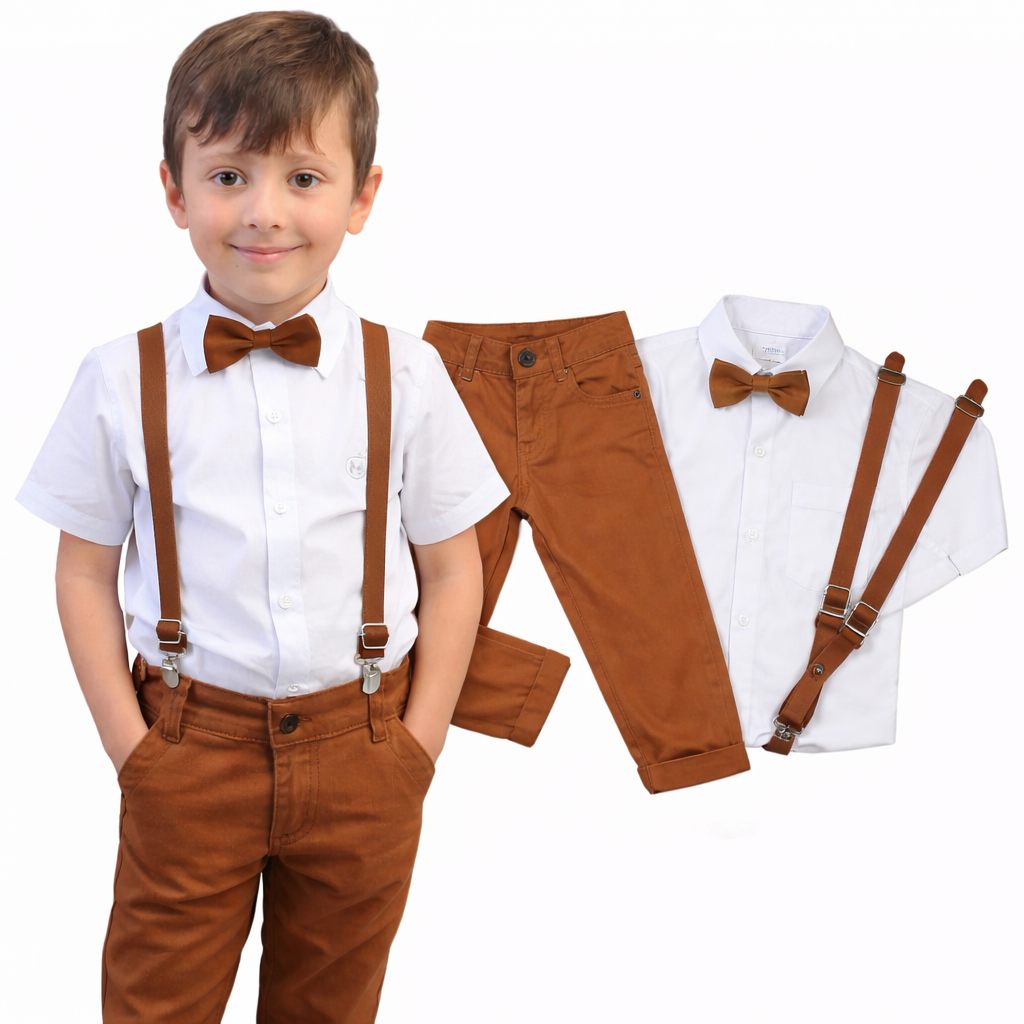 Conjunto Pajem Infantil para Casamento | Suspensório e Gravata - Manga Curta
