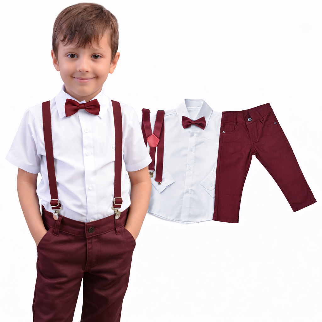 Conjunto Pajem Infantil para Casamento | Suspensório e Gravata - Manga Curta