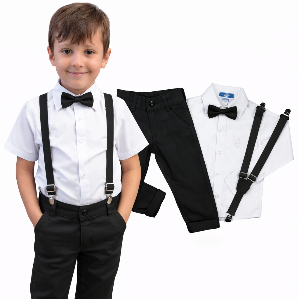 Conjunto Pajem Infantil para Casamento | Suspensório e Gravata - Manga Curta