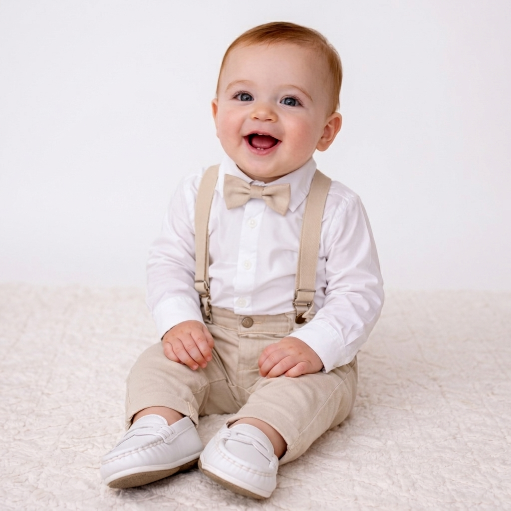 Conjunto Social Infantil Bege Batizado P ao 16 anos