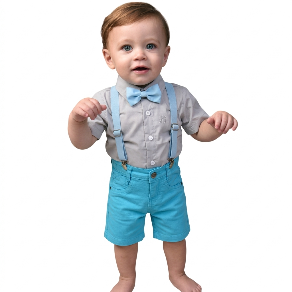 Conjunto temático Baby Shark Camisa Manga curta Bermuda 1 ao 8 anos