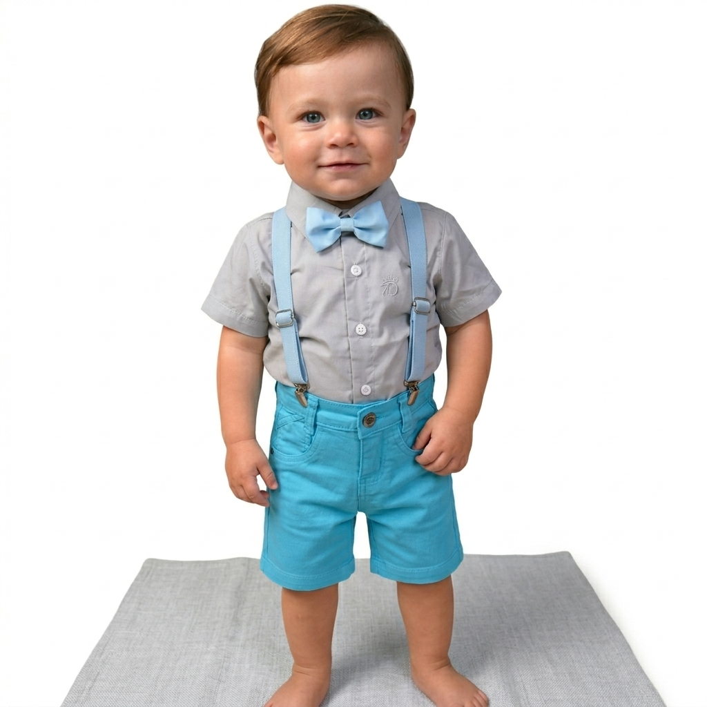 Conjunto temático Baby Shark Camisa Manga curta Bermuda 1 ao 8 anos