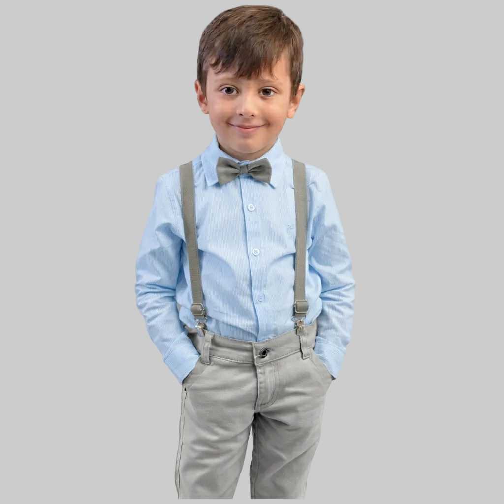 Conjunto Com Suspensório e Camisa Manga Longa Azul Bebê