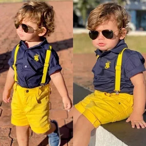 Conjunto Social Infantil Verão 4 Peças Amarelo e cinza (Atacado)
