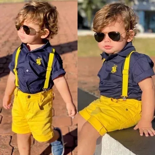Conjunto Social Infantil Verão 4 Peças Amarelo e cinza (Atacado)