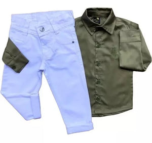 Kit 2 Peças Camisa e Calça Para Festa Verde Musgo com Branco 1 ao 8 anos (Atacado)