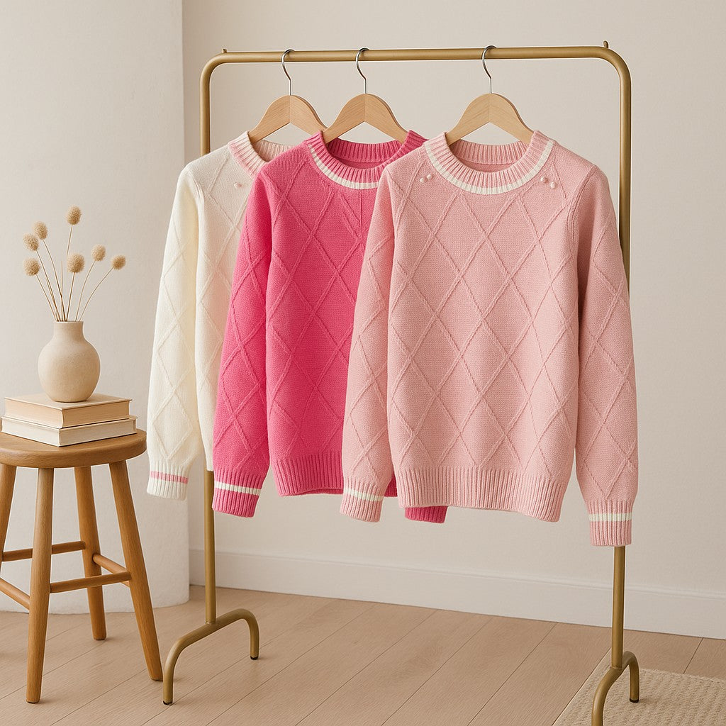 Suéter feminino tricô casaco infantil lã quentinho para meninas (Atacado)