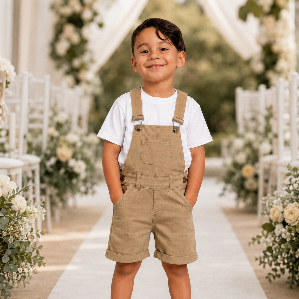 Jardineira Short Infantil Macacão Masculino Menino – cor Cáqui