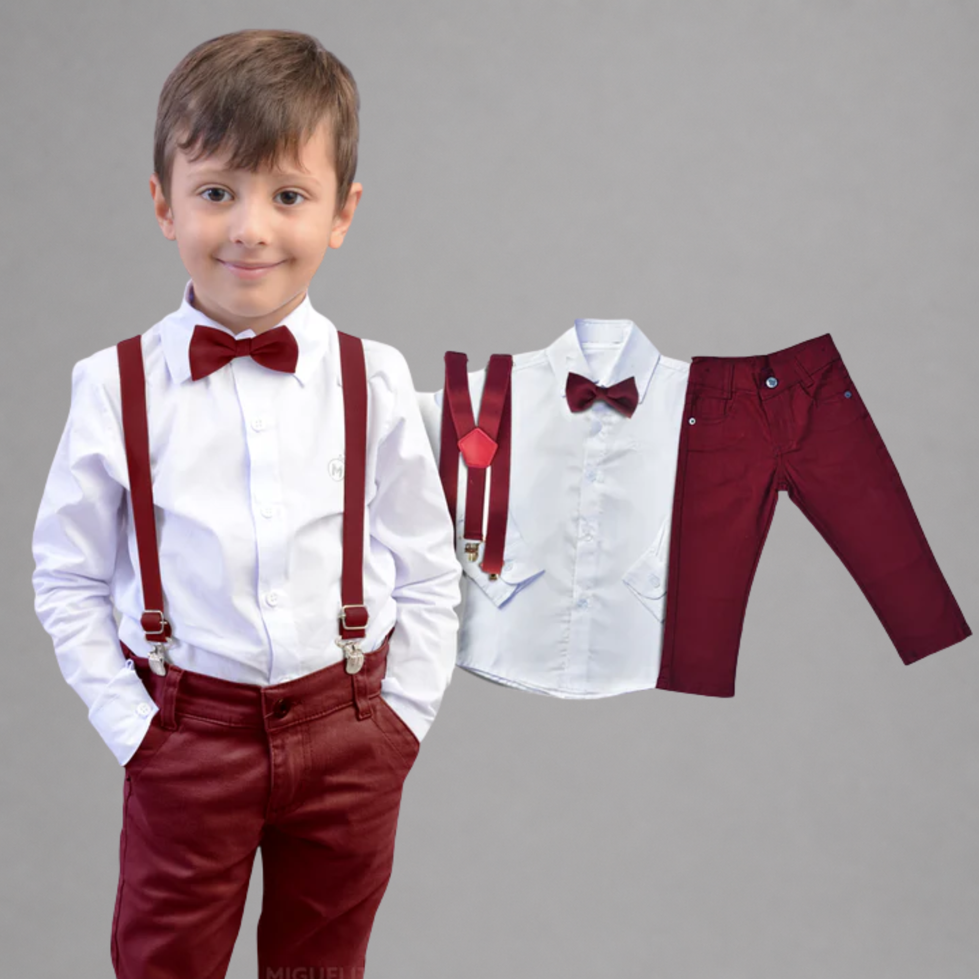 Conjunto Para Formatura e Casamento Antialérgico 100% Algodão Marsala 1 ao 8 anos