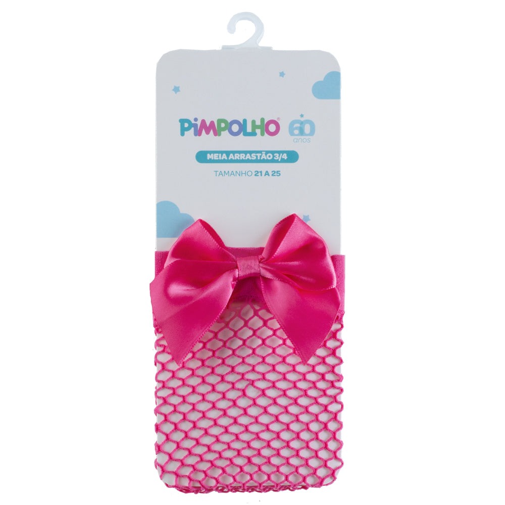 Meia Arrastão Infantil Rosa com Laço de Cetim – Pimpolho