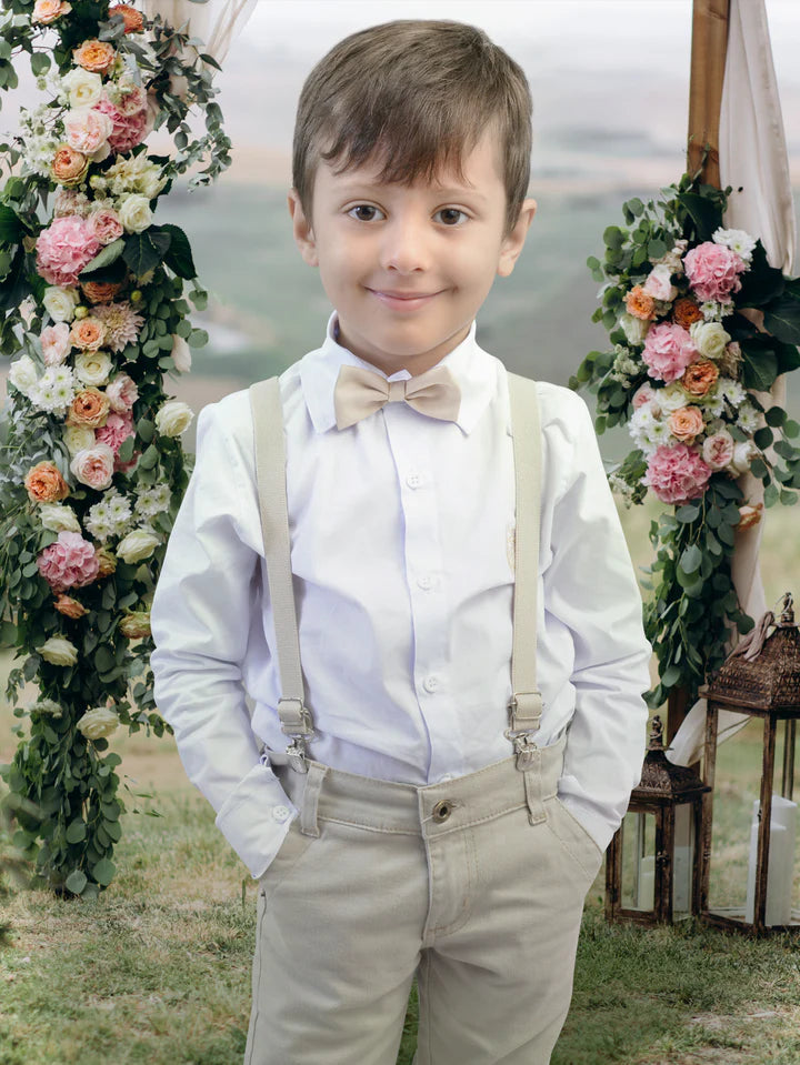 Conjunto Casamento Bege Suspensório e Gravata Várias Cores Infantil