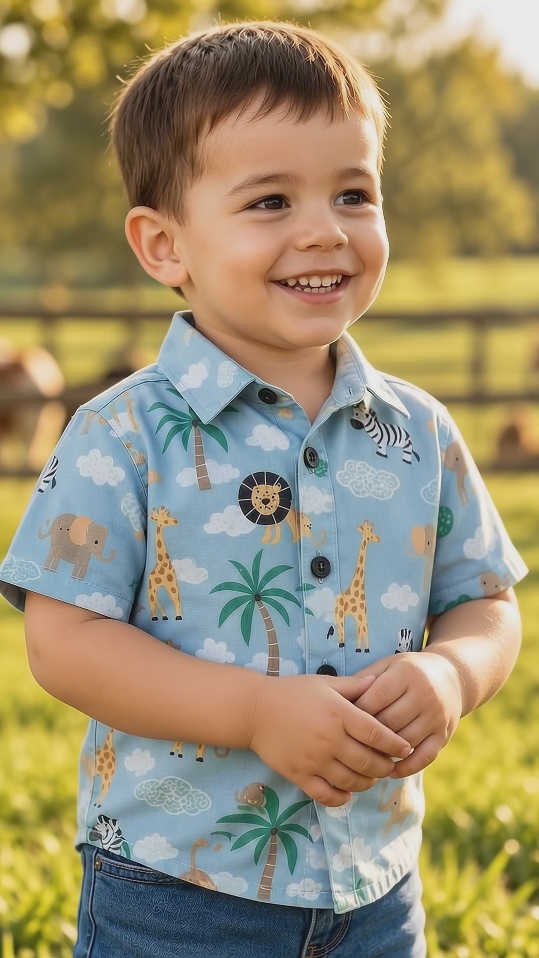 Camisa Social Infantil Safari Arca de Noé Zoológico Fazendinha Mesversário Aniversário Menino