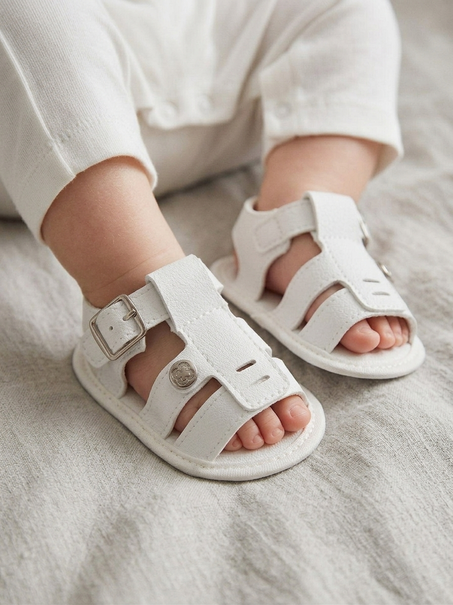 Sandália Papete de Bebê  Branco com Fivela Pimpolho  - Conforto para os Primeiros Passos - Batizado