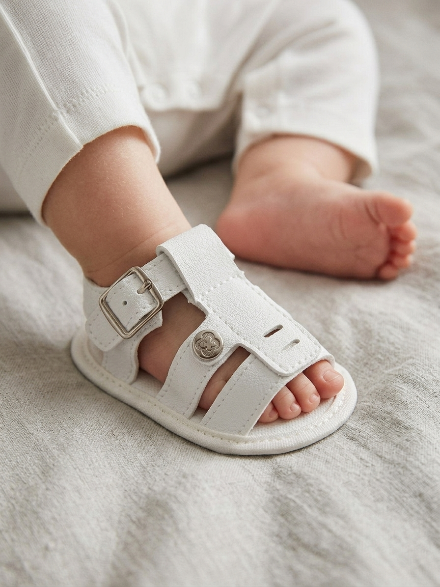 Sandália Papete de Bebê  Branco com Fivela Pimpolho  - Conforto para os Primeiros Passos - Batizado