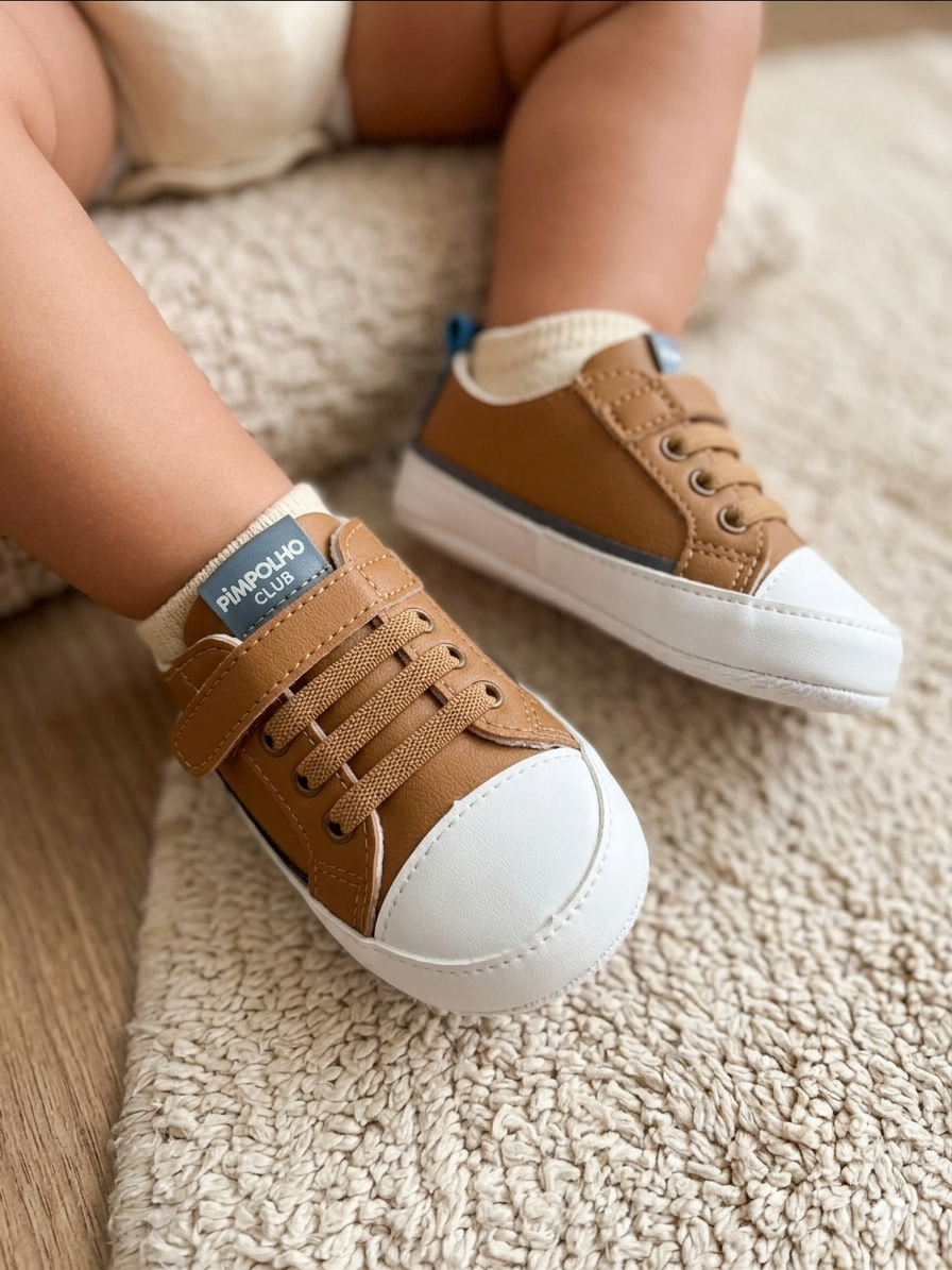 Tênis Infantil Bebê Pimpolho Club - Marrom e Branco Confortável