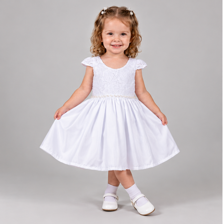 Vestido Meninas Daminha Branco Infantil Debutante com Laços Premium Batizado