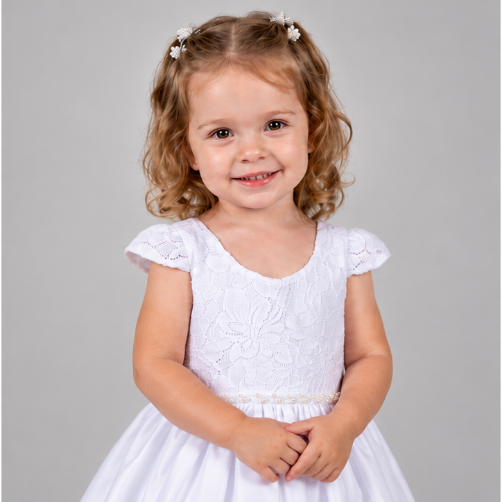 Vestido Meninas Daminha Branco Infantil Debutante com Laços Premium Batizado