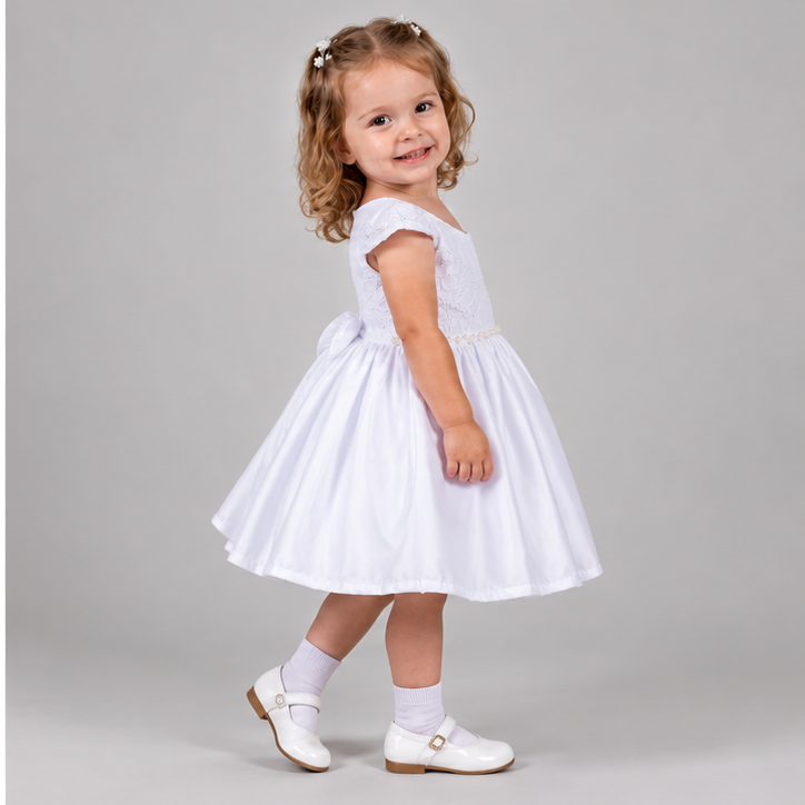 Vestido Meninas Daminha Branco Infantil Debutante com Laços Premium Batizado