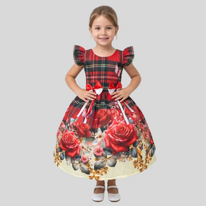 Vestido Junino Infantil Vermelho e Azul com Laços – Tamanhos 2 ao 10