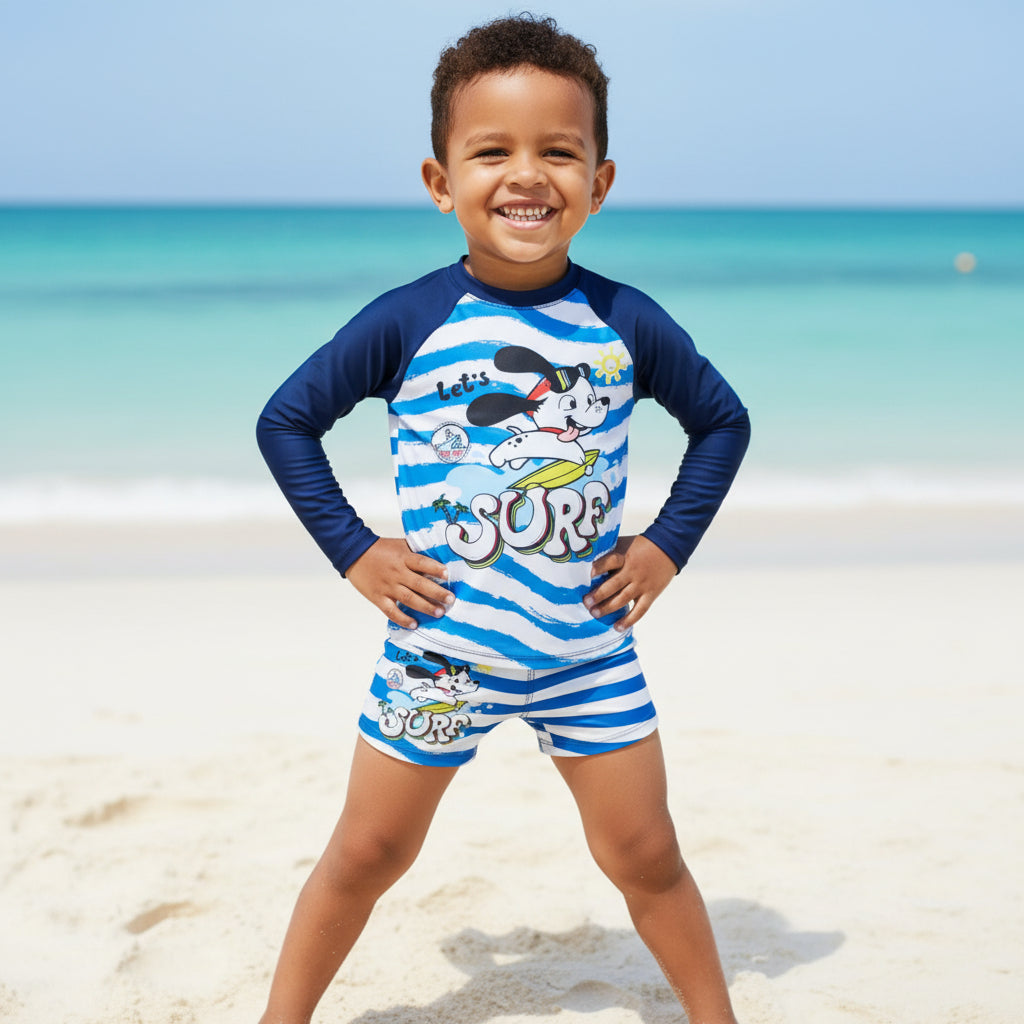 Conjunto Infantil Sunga e Camisa UV – Proteção Solar e Conforto para Praia e Piscina Menino