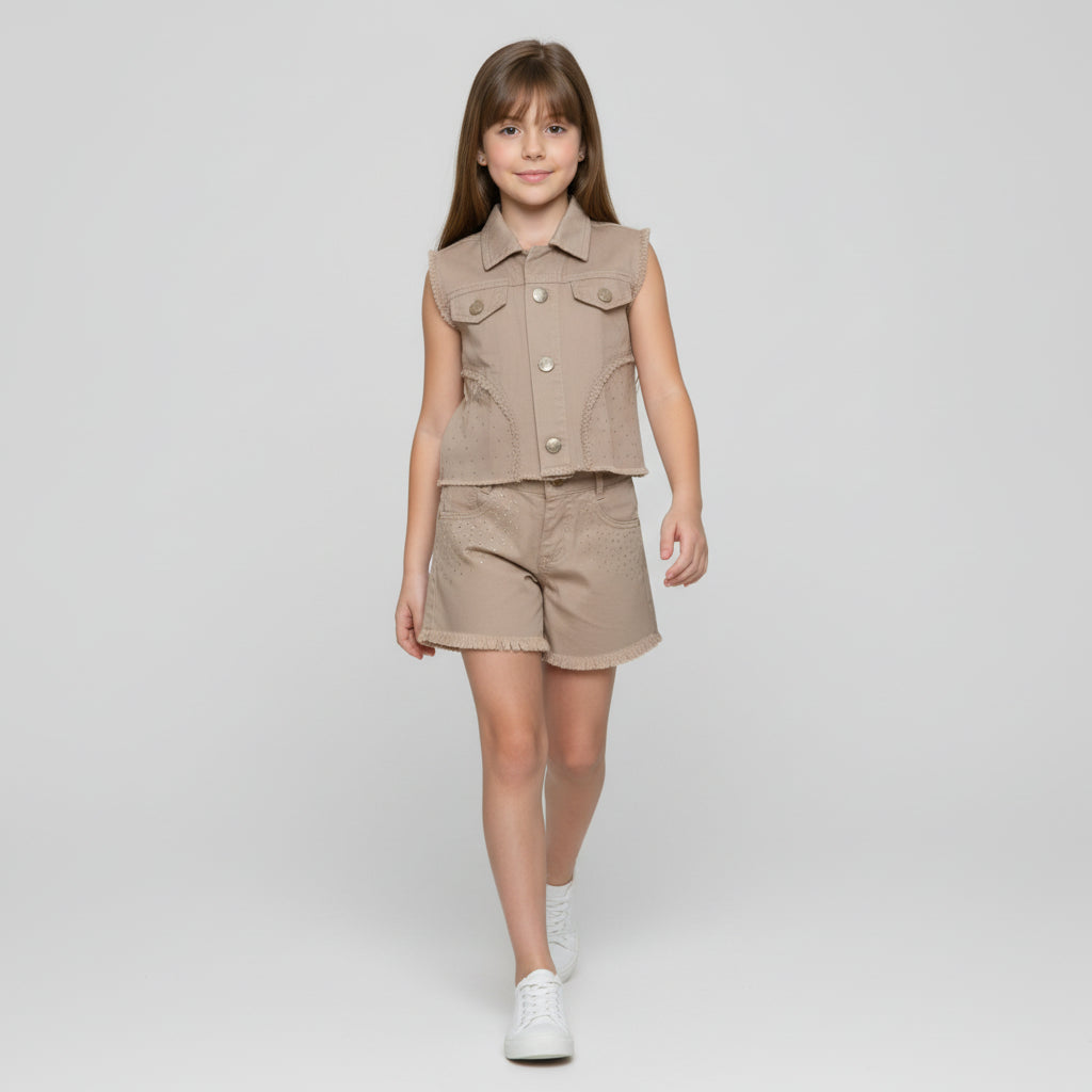 Conjunto Jeans Infantil Menina  Colete e Short Brilho Luxo