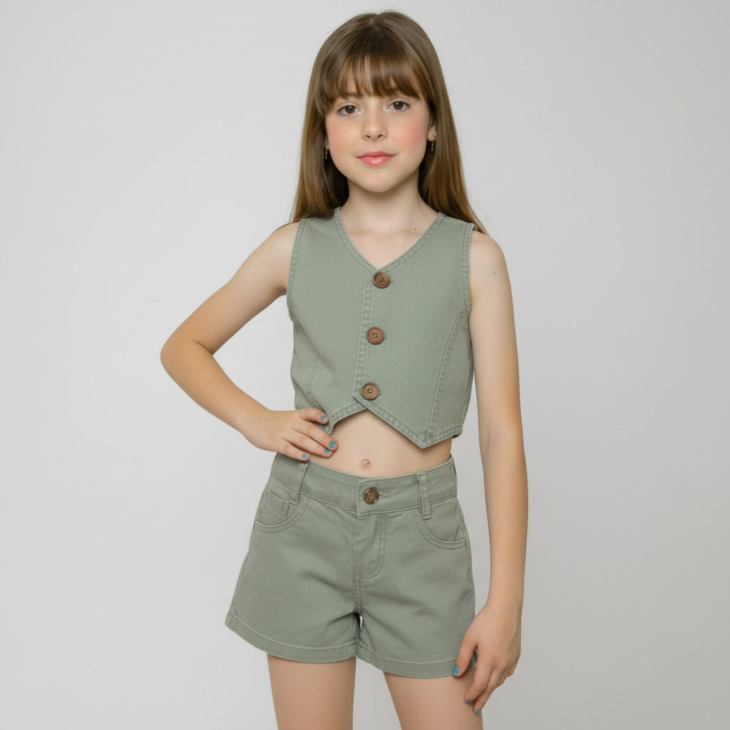 Conjunto Shorts e Cropped Sarja Várias Cores Feminino 2 ao 8 anos