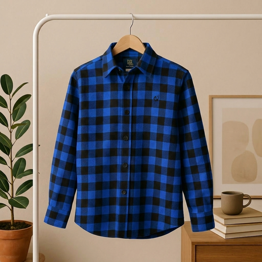 Camisa Xadrez Flanelada Masculina Azul Bebê- Infantil Tam. 1 ao 8 anos