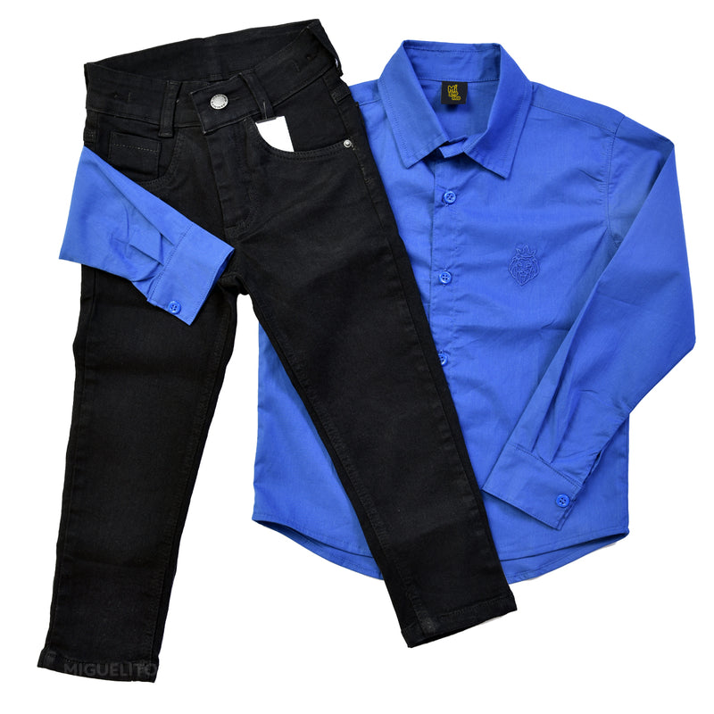 Conjunto Camisa Azul Royal Calça Infantil Bebe