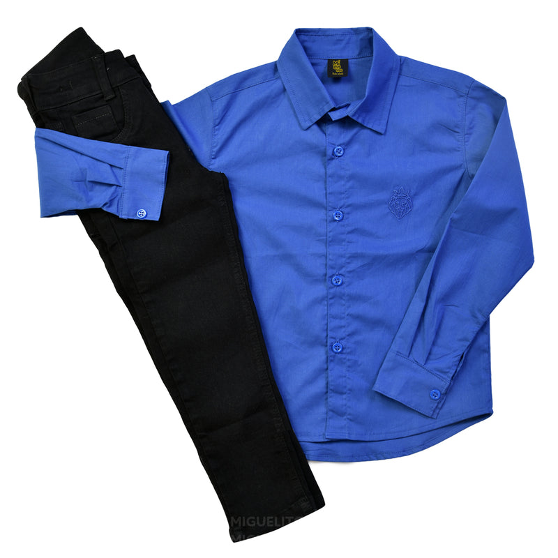 Conjunto Camisa Azul Royal Calça Infantil Bebe