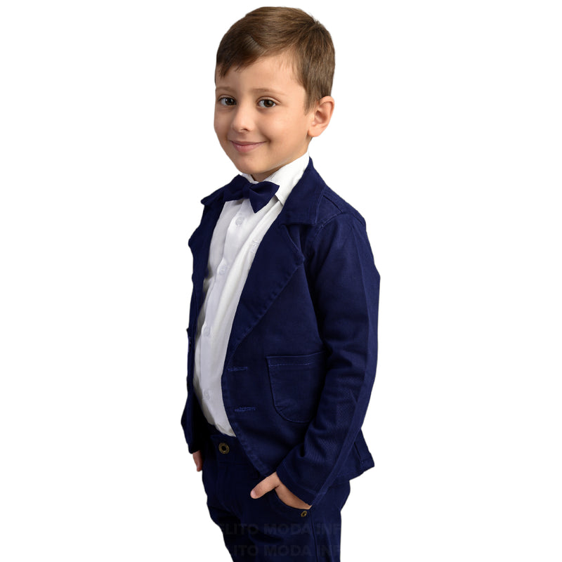 Blazer Sarja e Gravata Infantil Azul Marinho