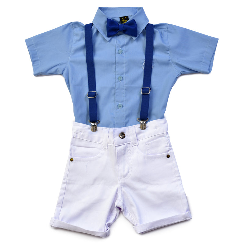 Conjunto Social Bebê Menino Batizado Infantil kit 4 peças