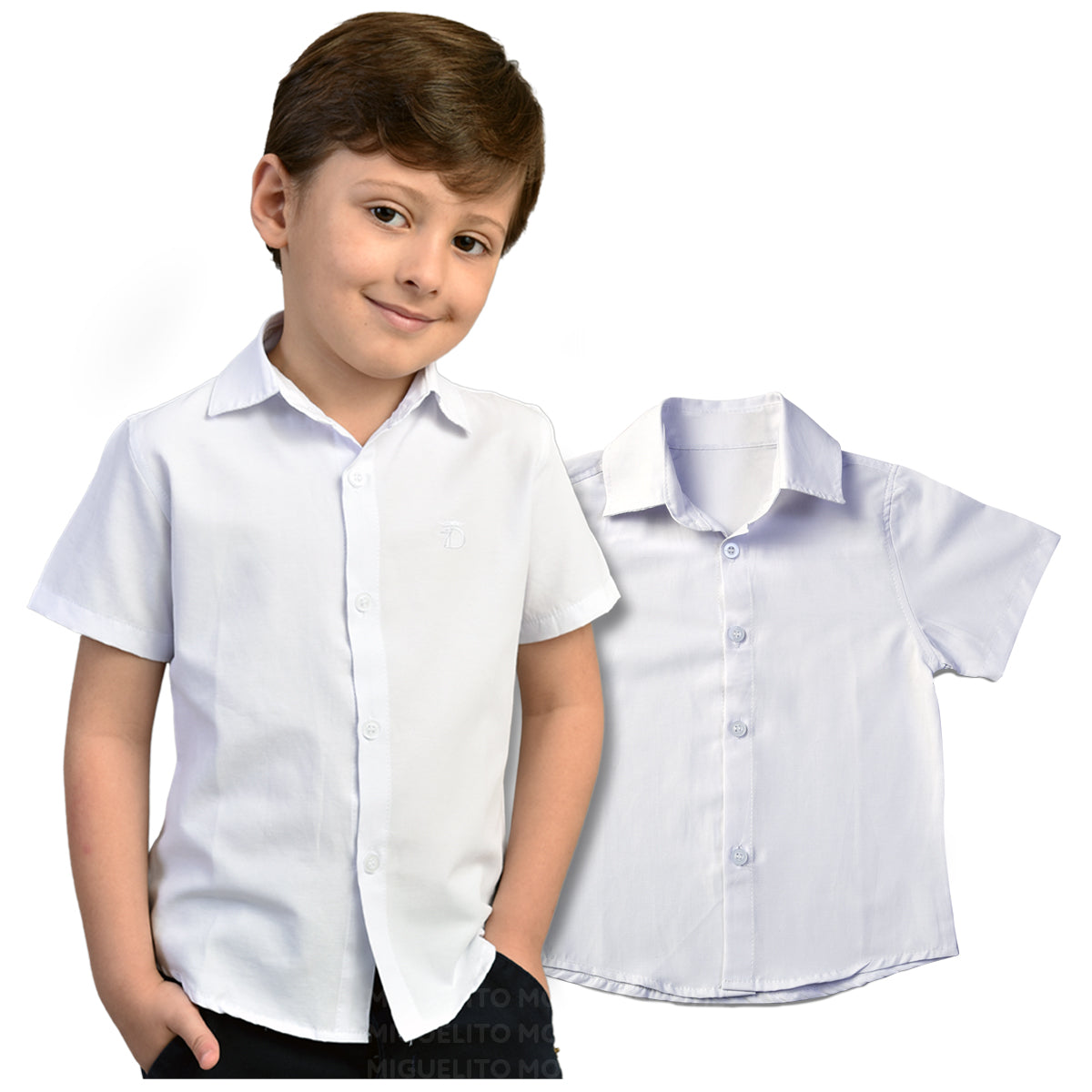 Camisa Branca Social Infantil Manga Curta Algodão