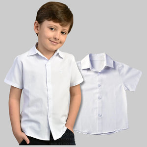 Camisa Branca Social Infantil Manga Curta Algodão P ao 8 anos