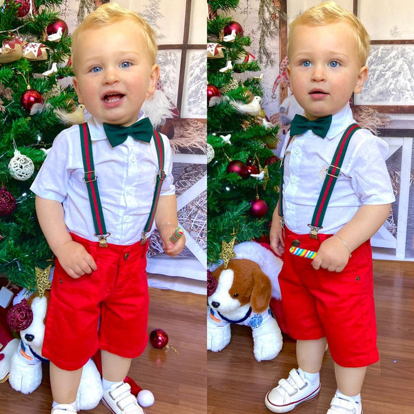 Roupa Natal Menino Infantil bebê - Camisa Bermuda Gravata P ao 8 anos