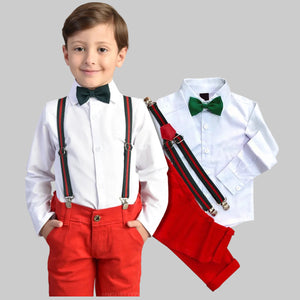 Roupa Social Natal Final de Ano - Camisa, Calça Vermelha e  Kit Suspensório
