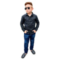 Conjunto Masculino Infantil Camisa Social Azul + Calça Jeans