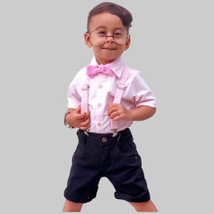 Conjunto Menino Camisa Rosa Bebê + Bermuda Preta P ao 16 anos
