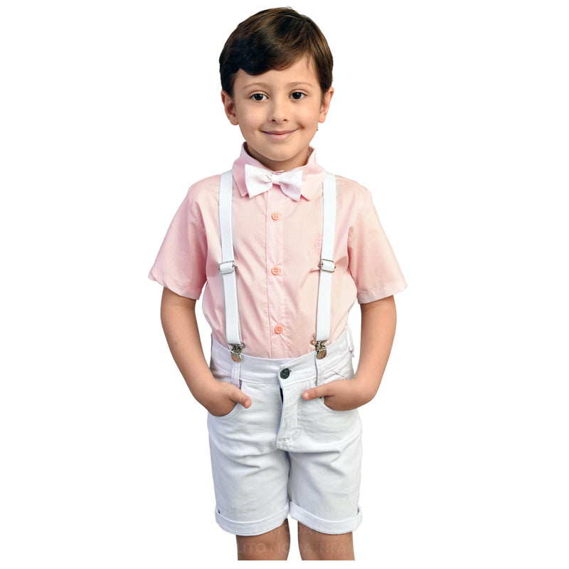 Conjunto Camisa Rosa Bebê - Bermuda Branca - Ano Novo - Festa - Casamento