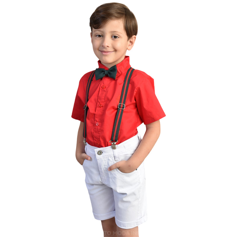 Conjunto Natal Menino Infantil bebê - Camisa Bermuda Gravata