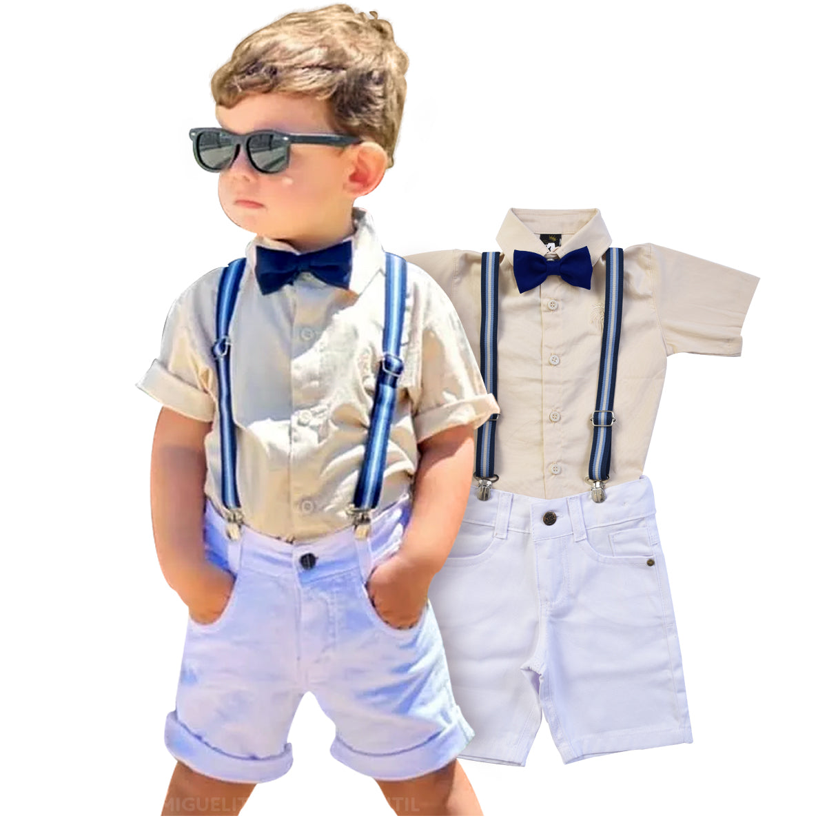 Roupa Social Infantil Masculino Camisa+ Bermuda +susp + Grav