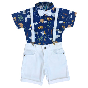 Conjunto Social Safari Infantil Menino Festa Aniversário - Azul