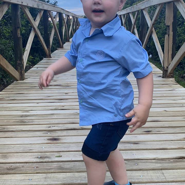 Kit Roupa Social Infantil Camisa Azul Beb Bermuda Jeans