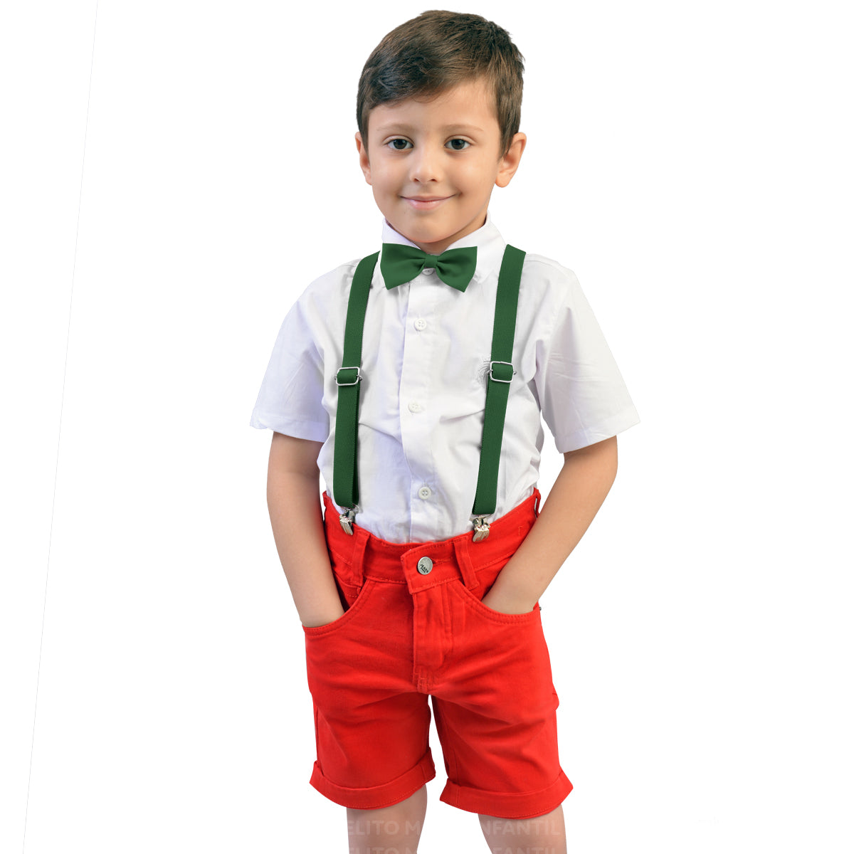 Conjunto Social Natal Menino Ano Novo - Camisa Bermuda Gravata