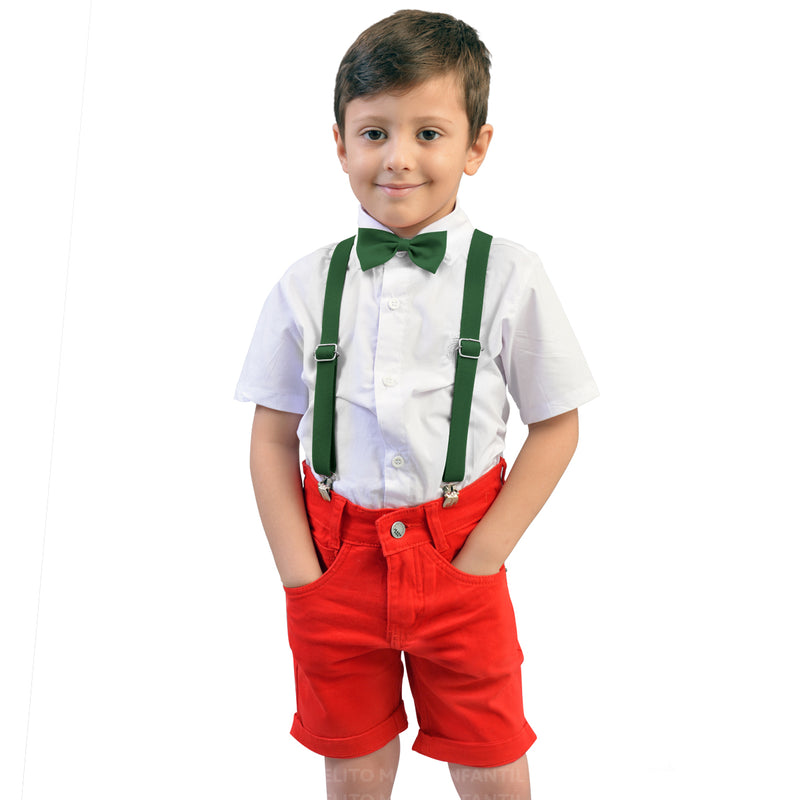 Conjunto Social Natal Menino Ano Novo - Camisa Bermuda Gravata