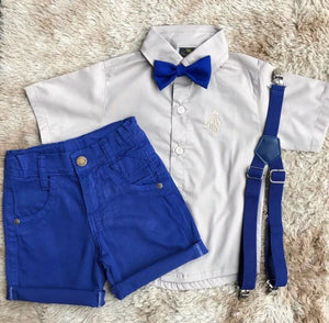 Conjunto Camisa Manga Curta Bermuda Azul Royal P ao 16 anos