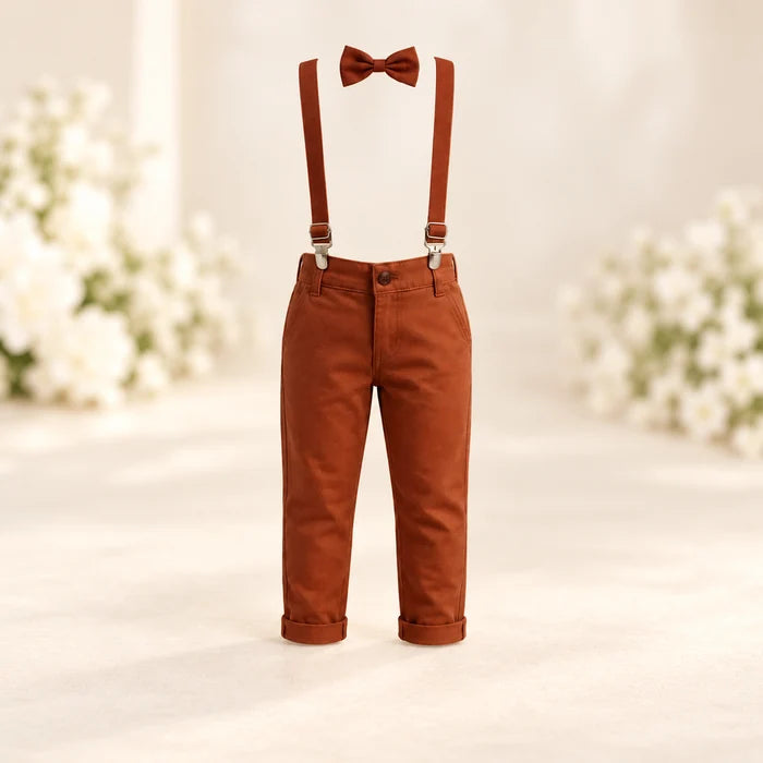 Calça Sarja Infantil Bolso Faca Elastano Gravata e Suspensório Ajustável 1 ao 16