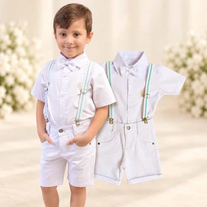 Conjunto Social Infantil Branco – Camisa Manga Curta + Bermuda Branca
